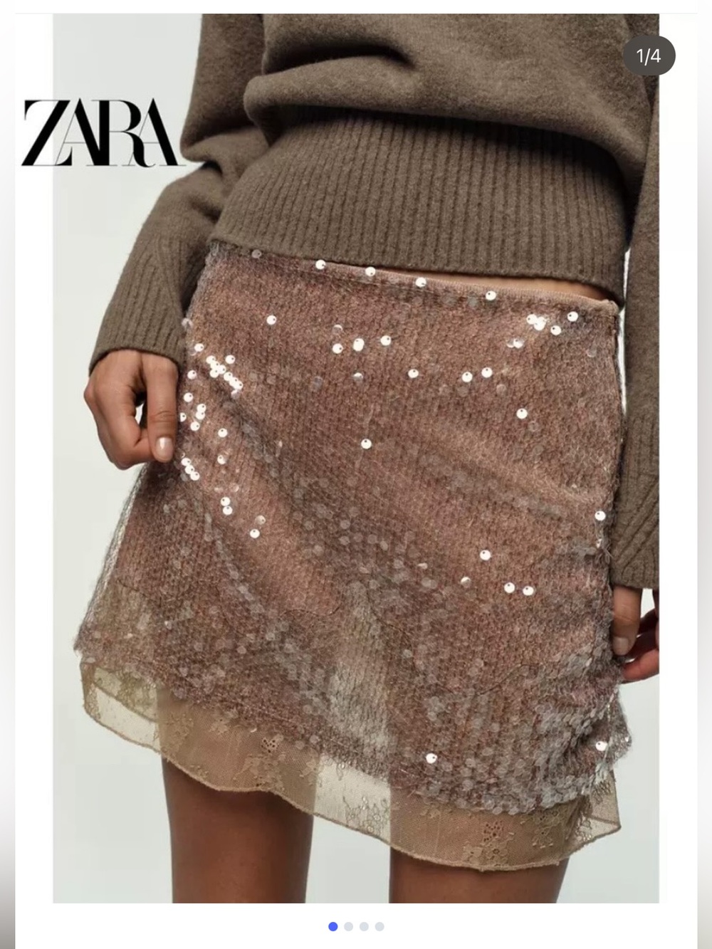 NEW ZARA Sequin & Lace Mini Skirt